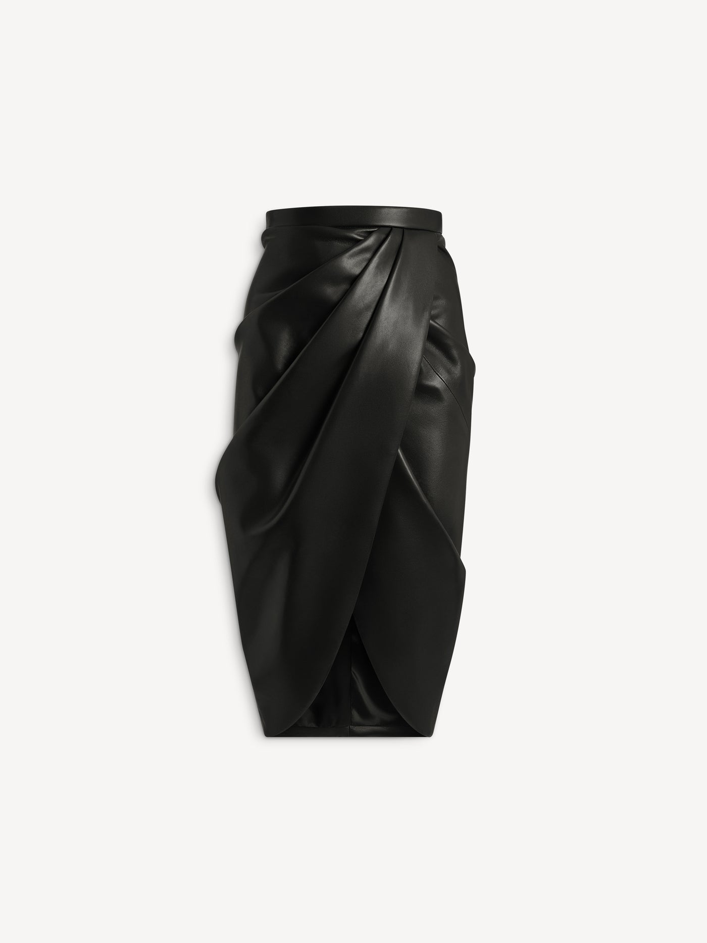 Draped lambskin midi skirt