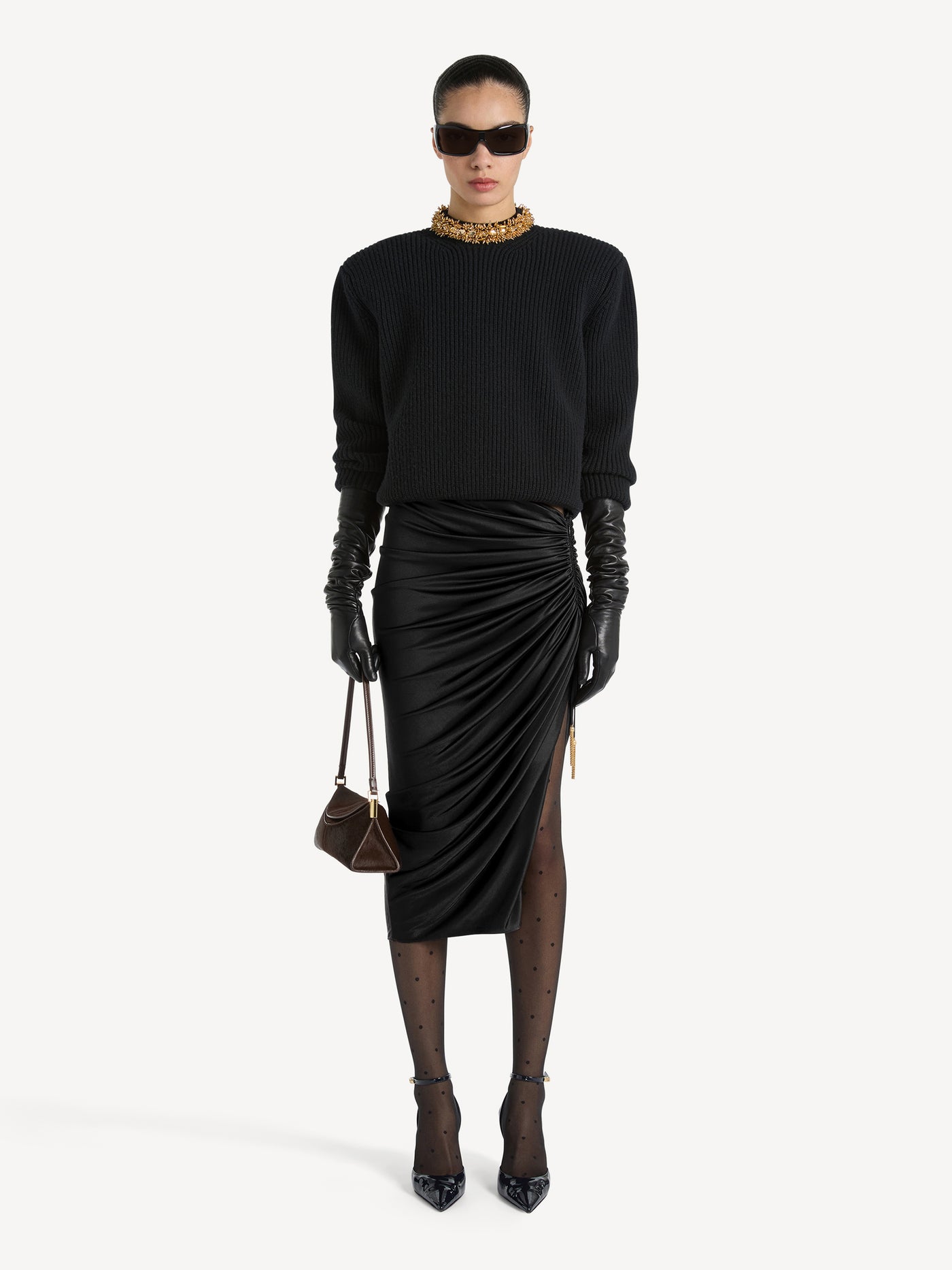 Flowing jersey midi skirt with slit