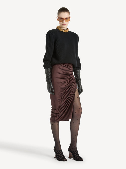 Flowing jersey midi skirt with slit