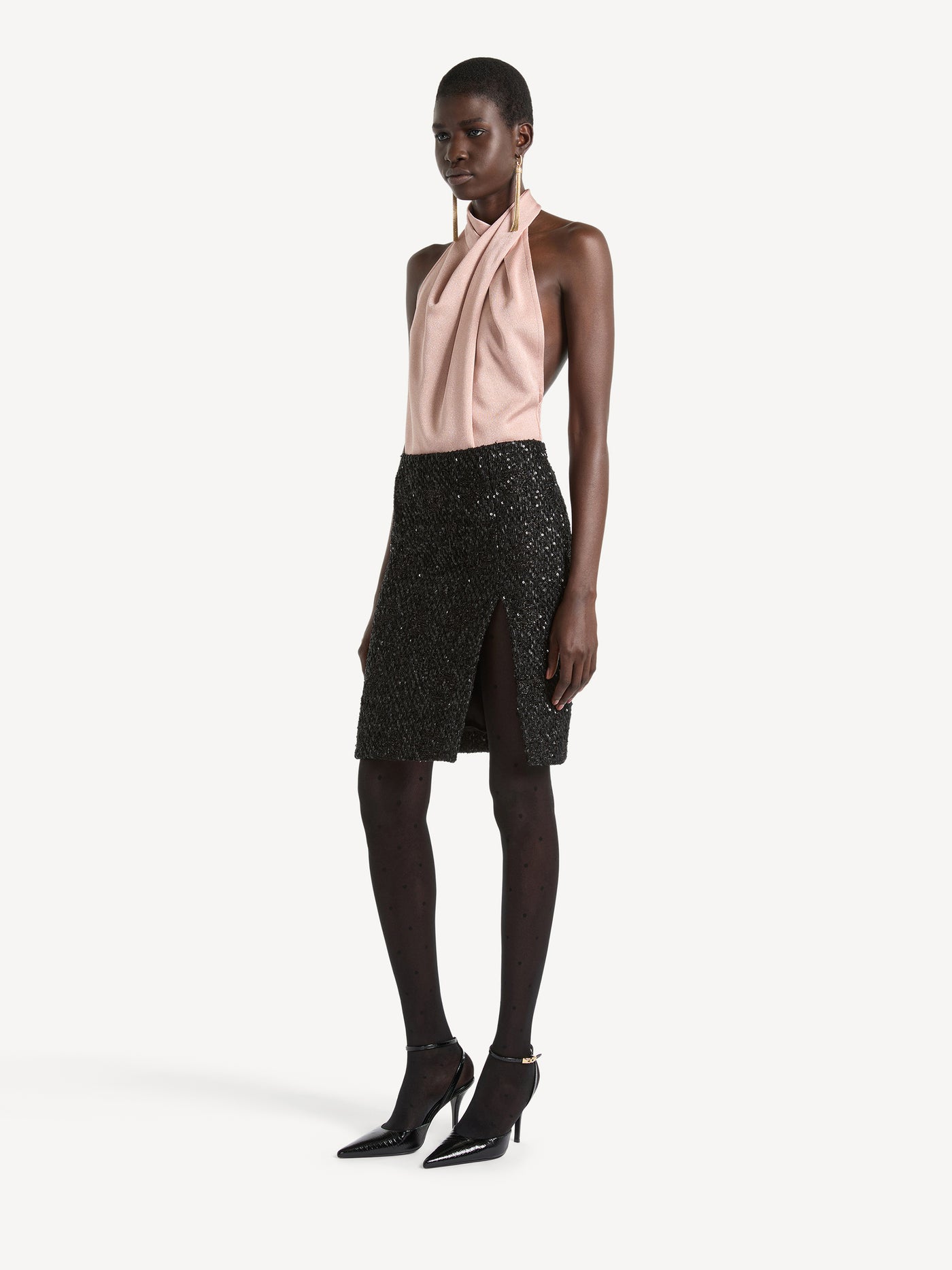 Sequinned tweed midi skirt