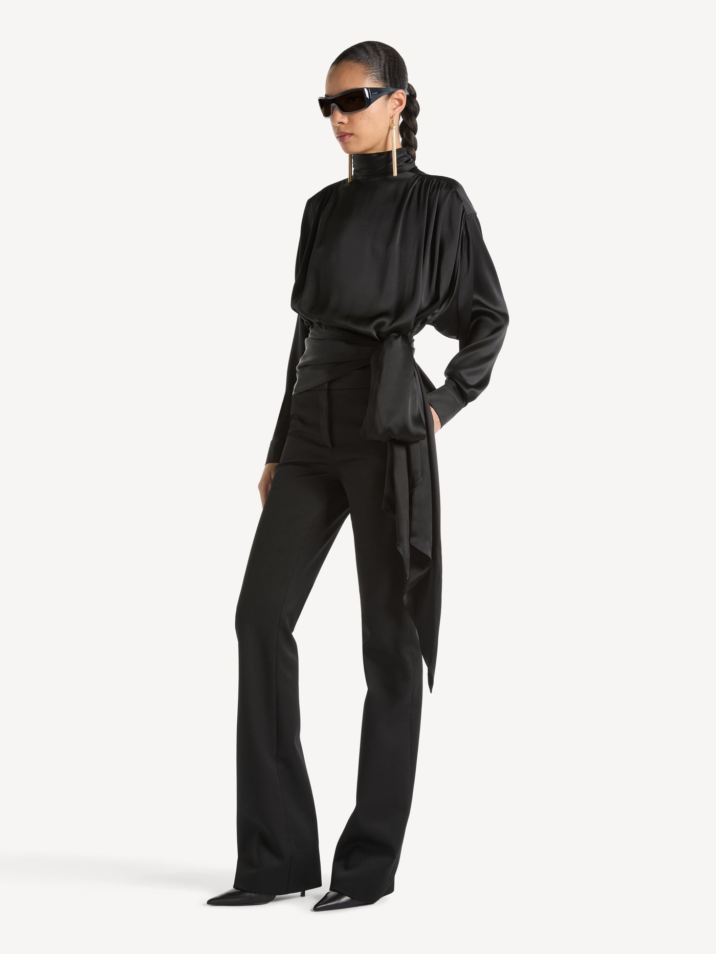 Silk satin blouse with tie detail