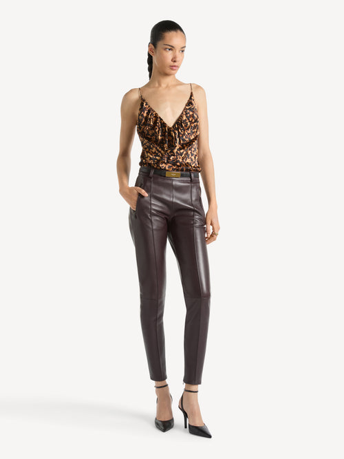 Ruffled vest top in printed silk satin