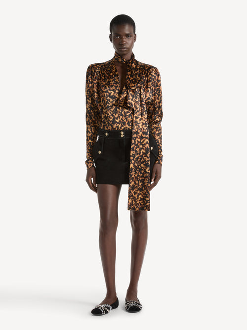 Printed satin blouse with tie detail