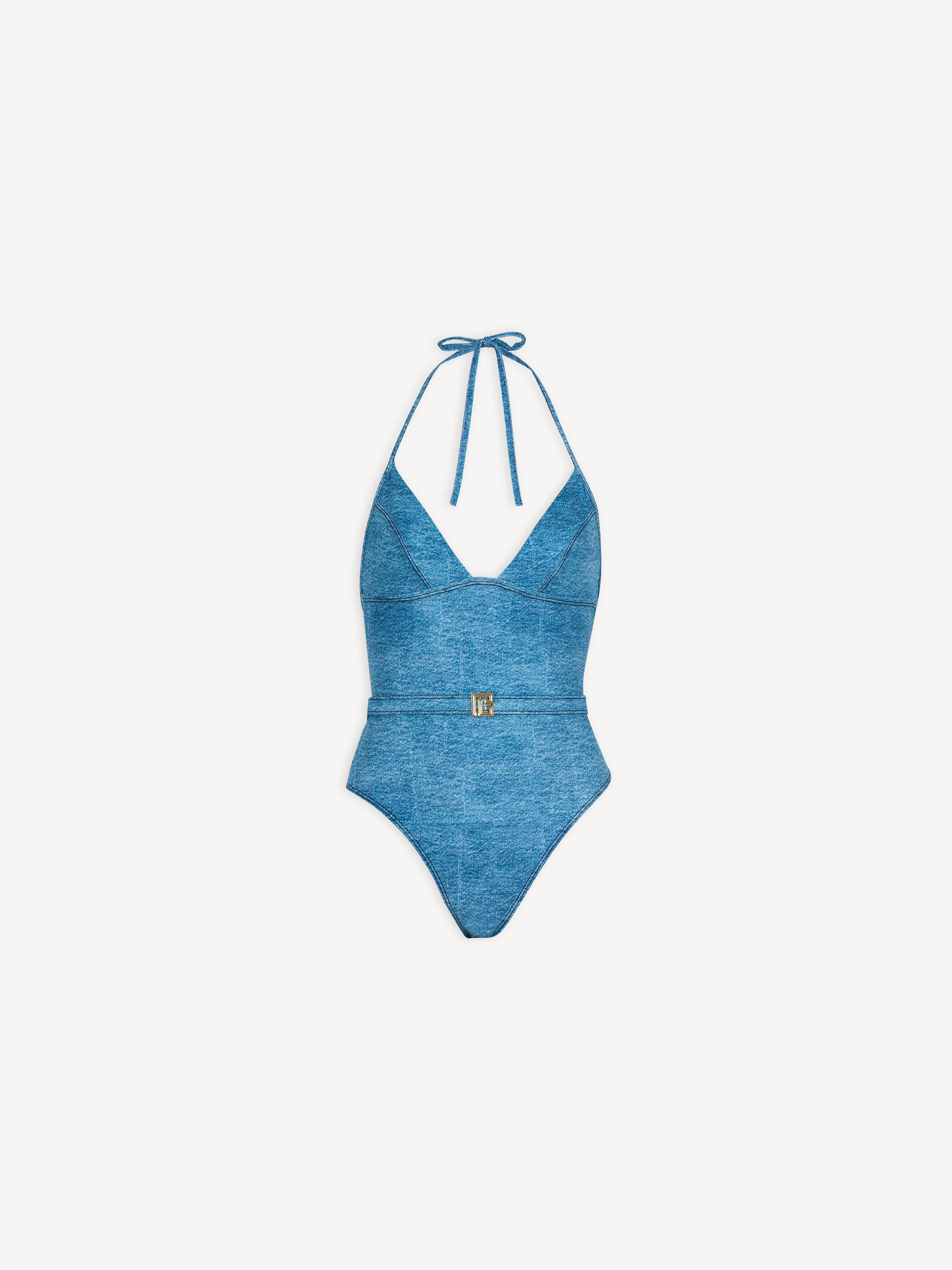 Denim one-piece swimsuit Blue - Women I Balmain