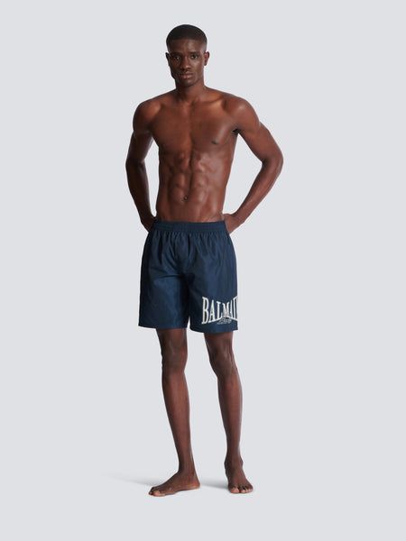 BALMAIN メンズ SWIMWEAR Swim shorts with Balmain College logo Navy - Men I Balmain