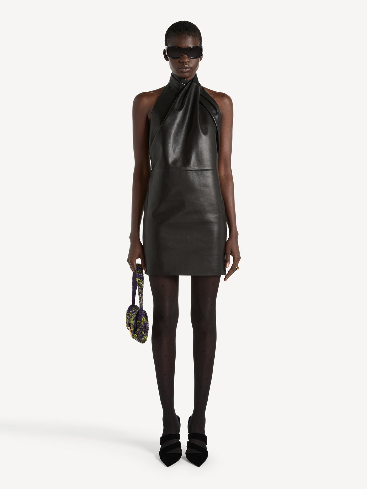 Lambskin open-back dress