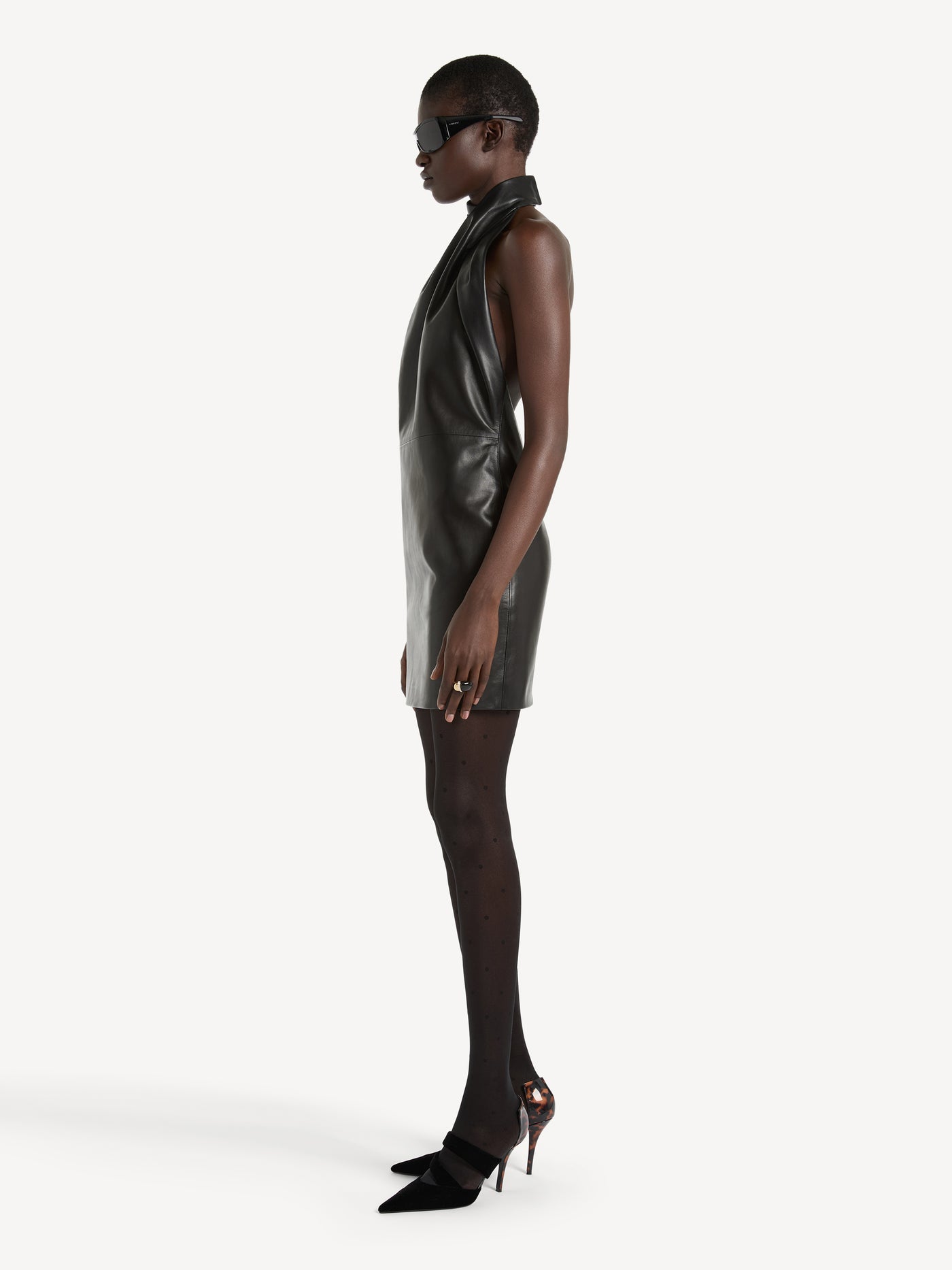 Lambskin open-back dress