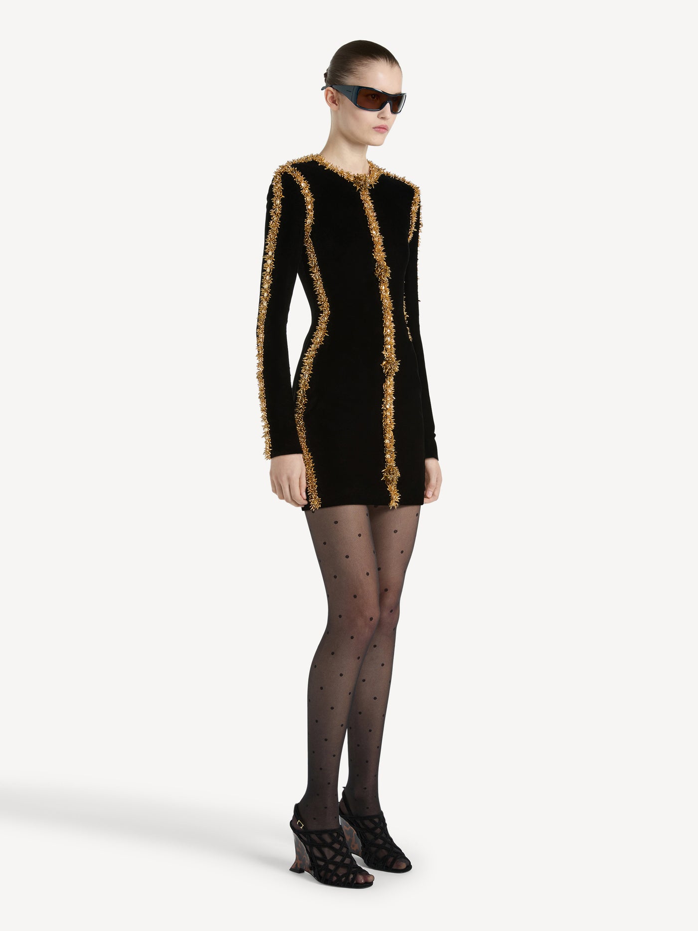 Velvet dress with embroidered trim