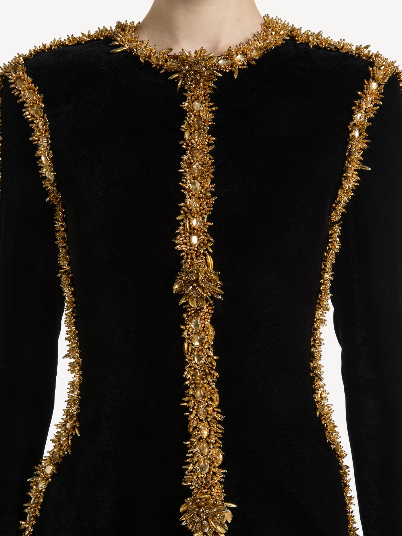 Velvet dress with embroidered trim