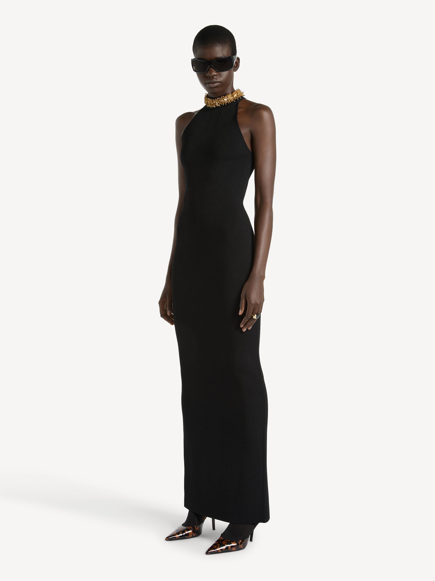 Long Milano jersey dress with embroidery