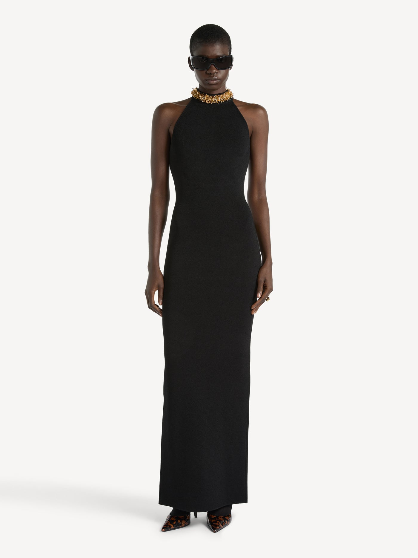 Long Milano jersey dress with embroidery