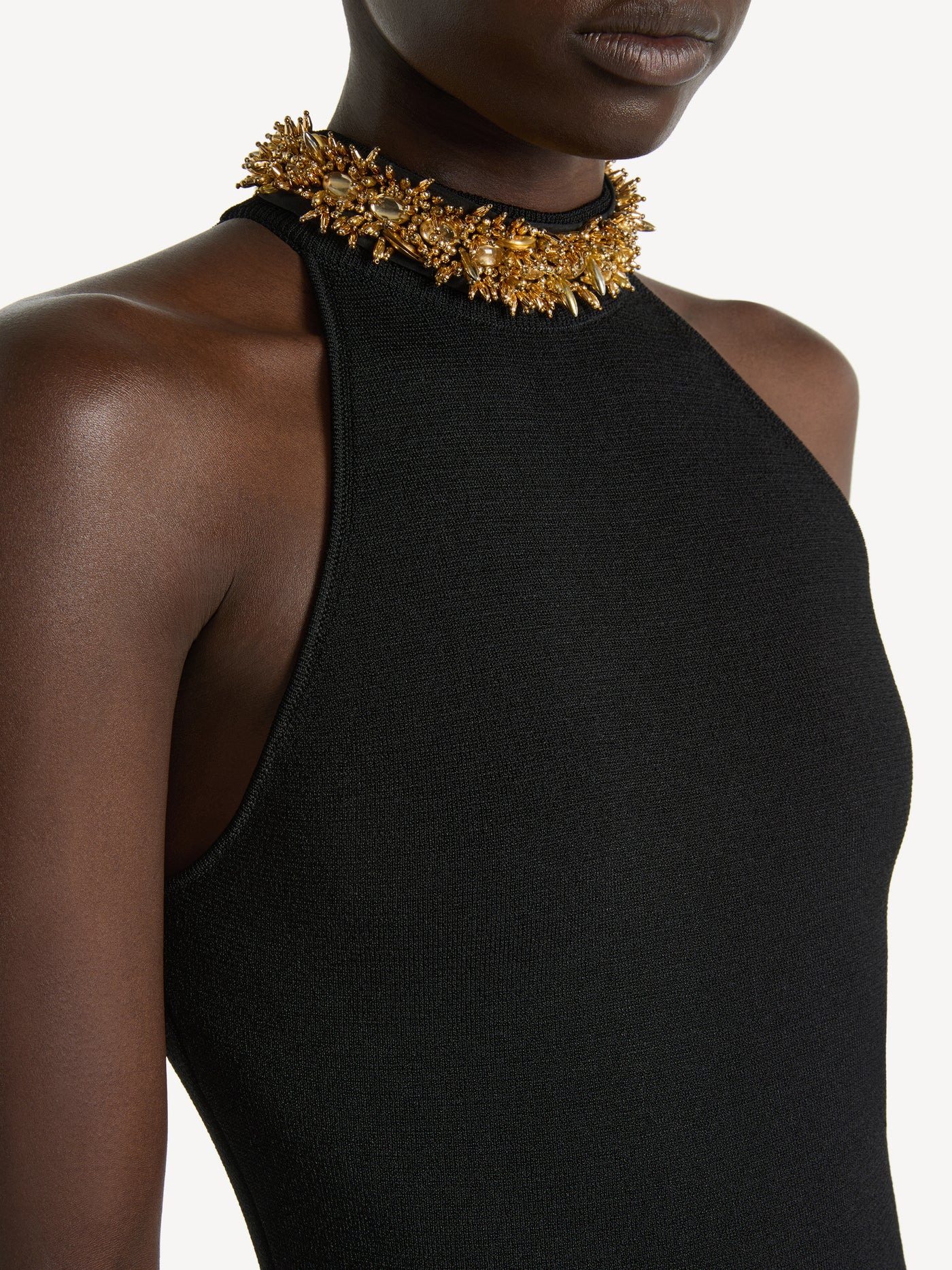 Long Milano jersey dress with embroidery