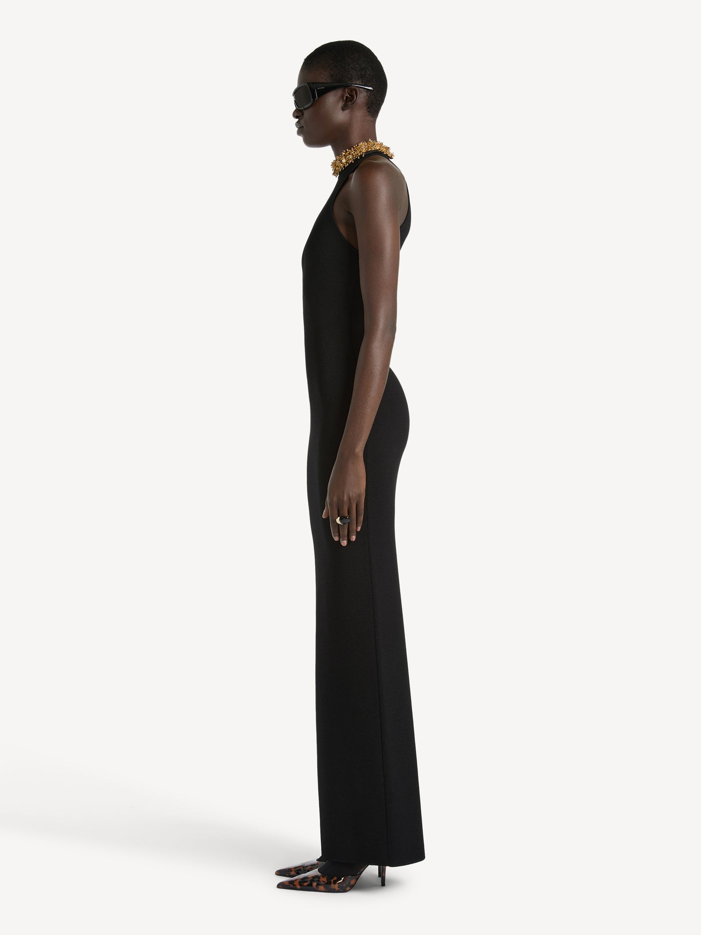 Long Milano jersey dress with embroidery