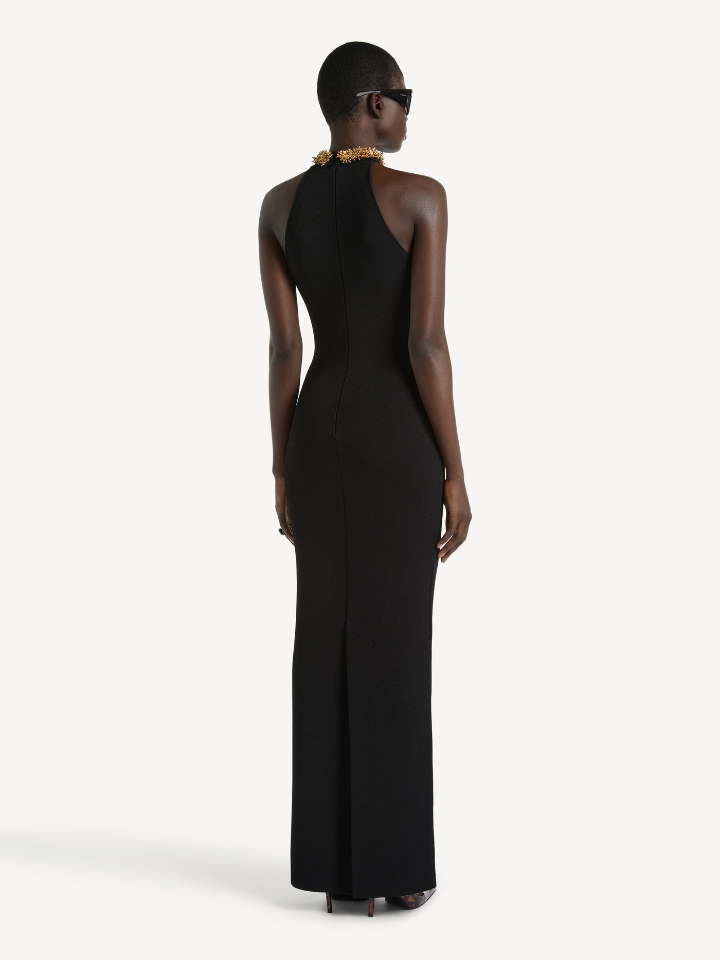 Long Milano jersey dress with embroidery