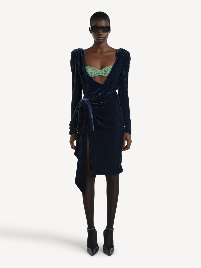 Velvet dress with lace bra and tie detail