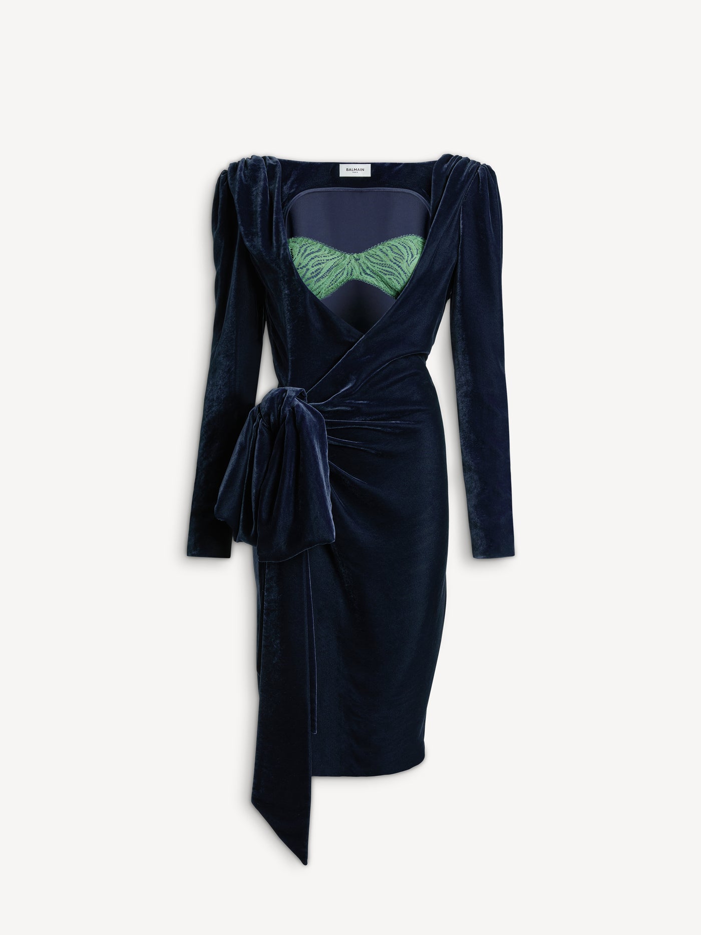 Velvet dress with lace bra and tie detail