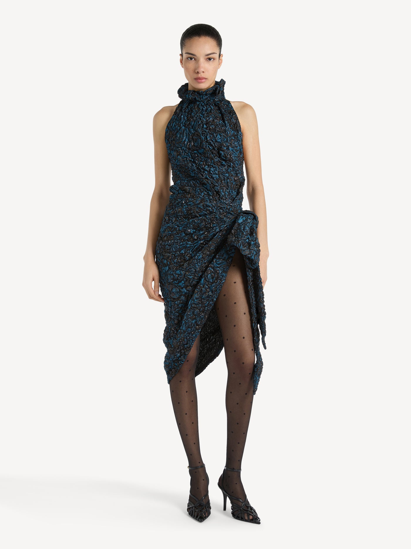 Draped cloqué jacquard dress