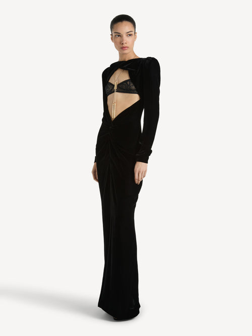 Long velvet and lace dress