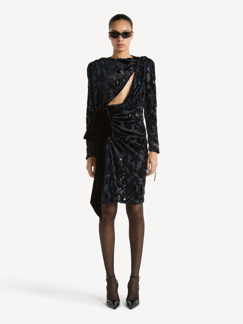Draped velvet jacquard dress