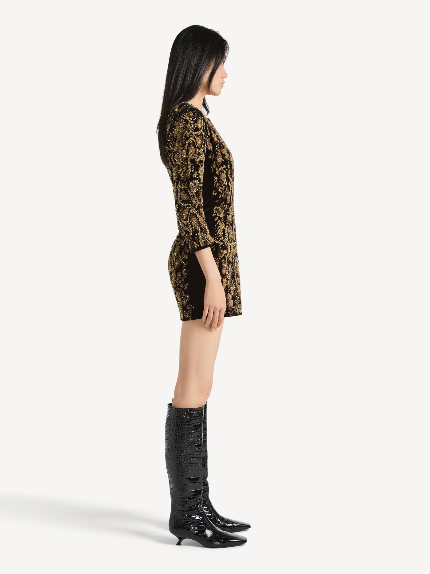 Dress in python-effect embroidered velvet