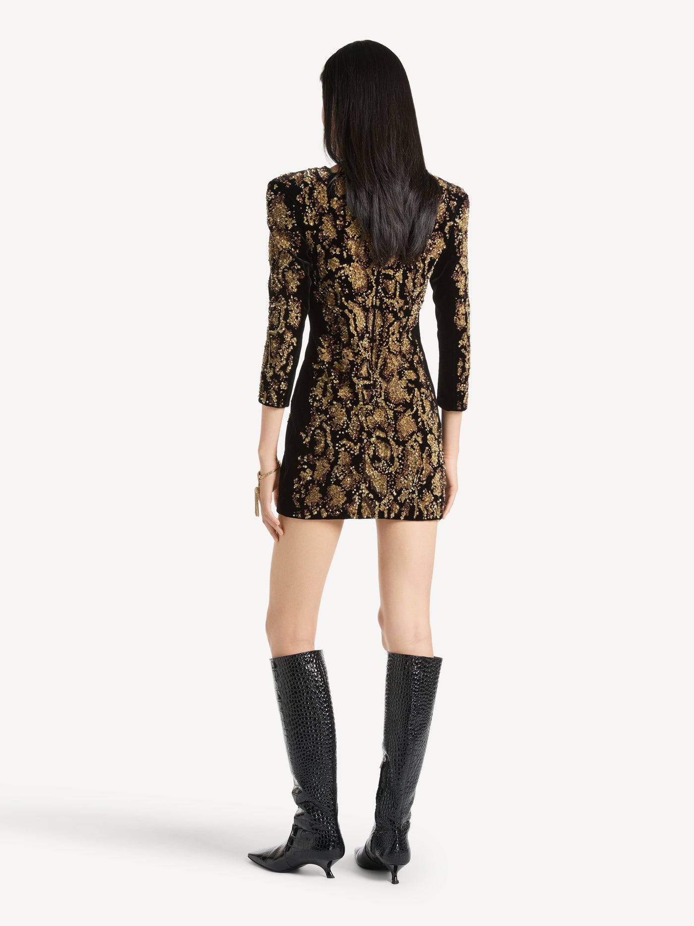 Dress in python-effect embroidered velvet