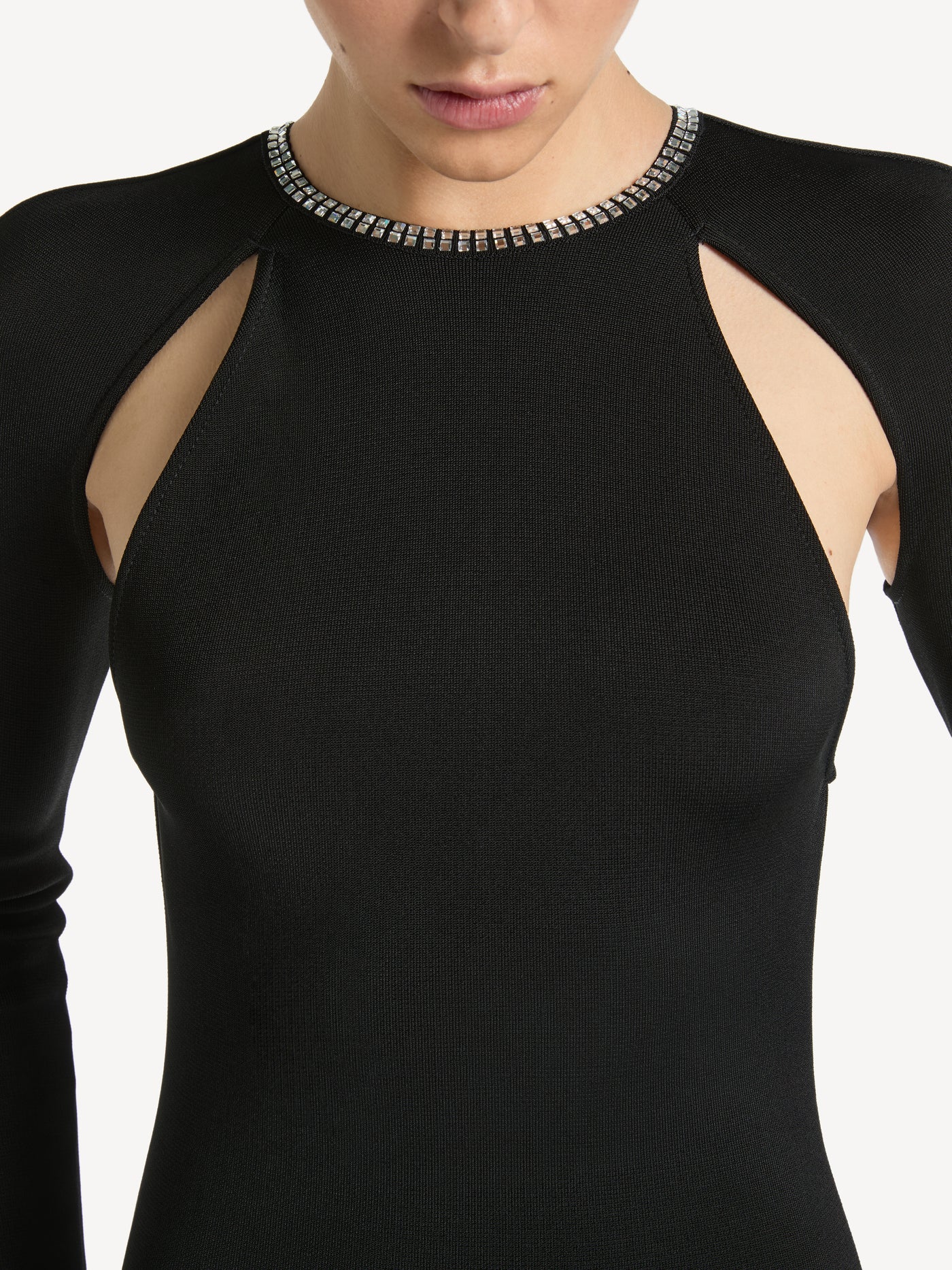 Long dress in Milano jersey with crystals