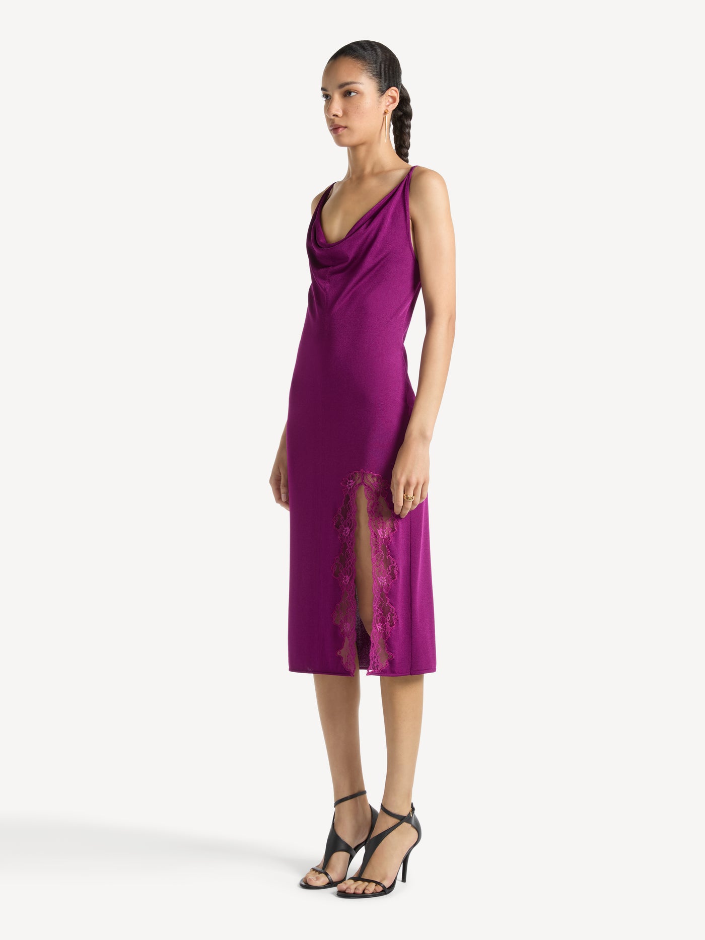 Knit fabric and lace dress with spaghetti straps