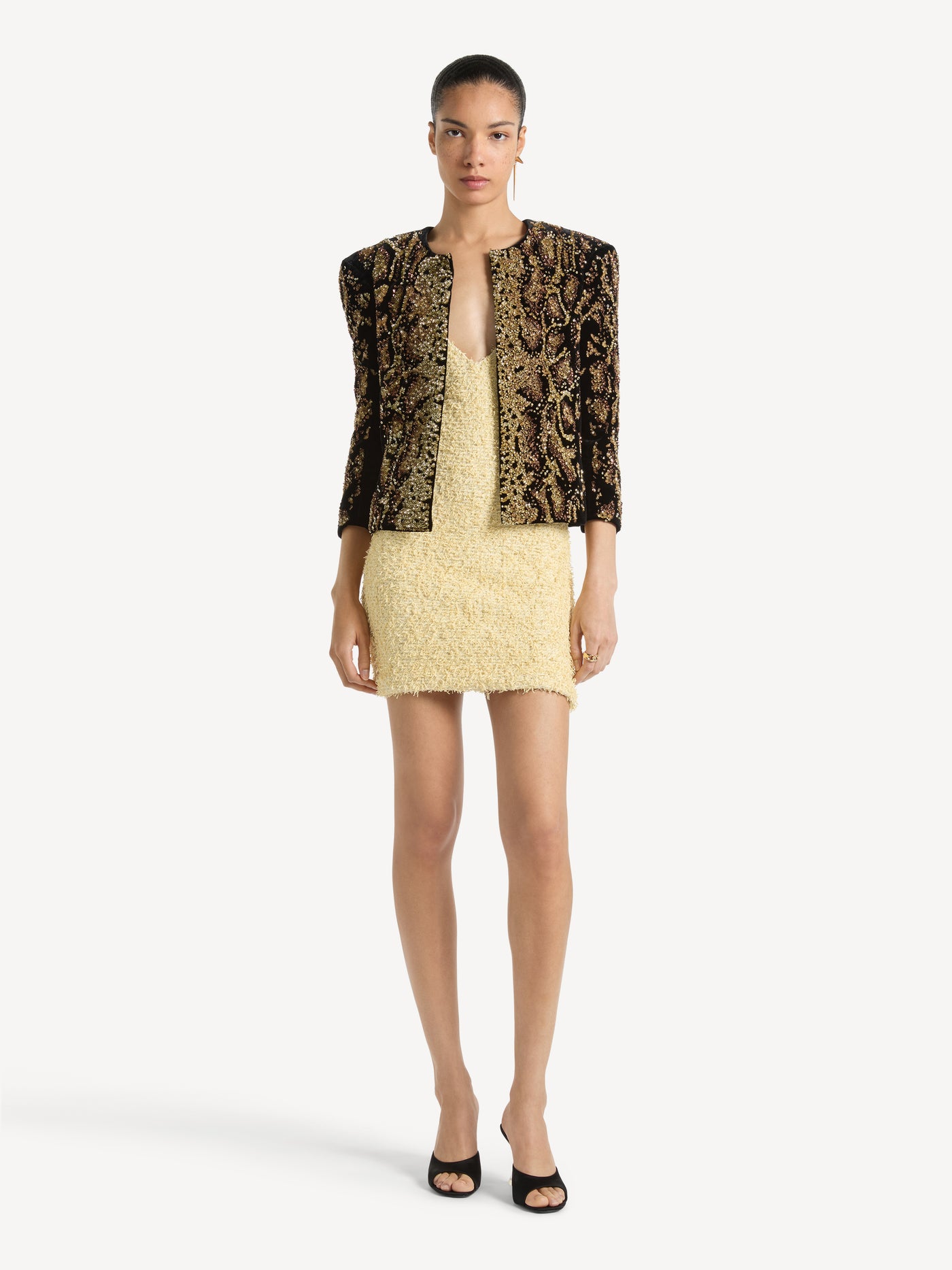 Knit tweed dress with spaghetti straps