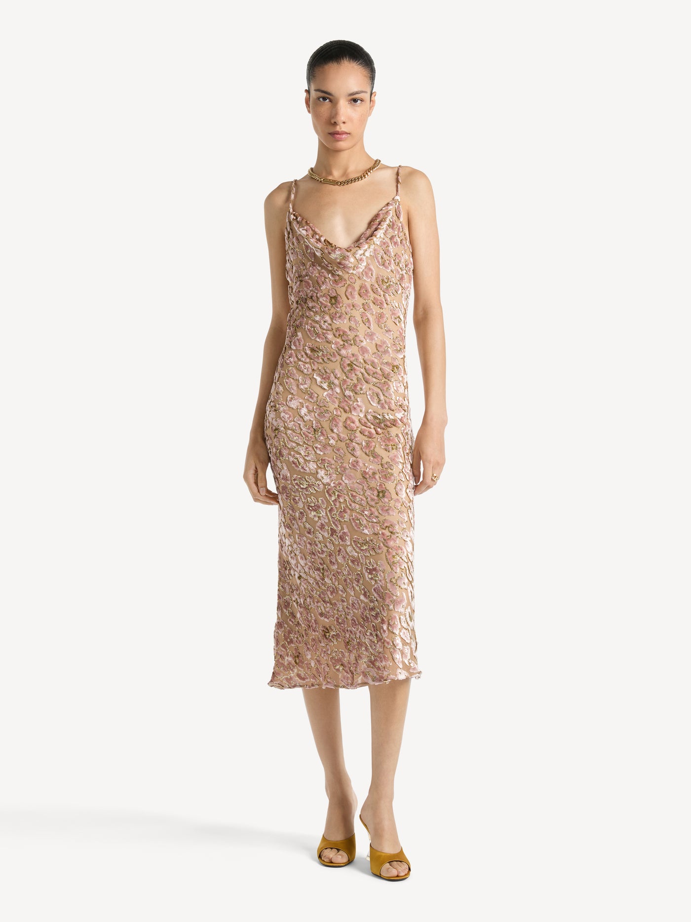 Velvet jacquard dress with spaghetti straps