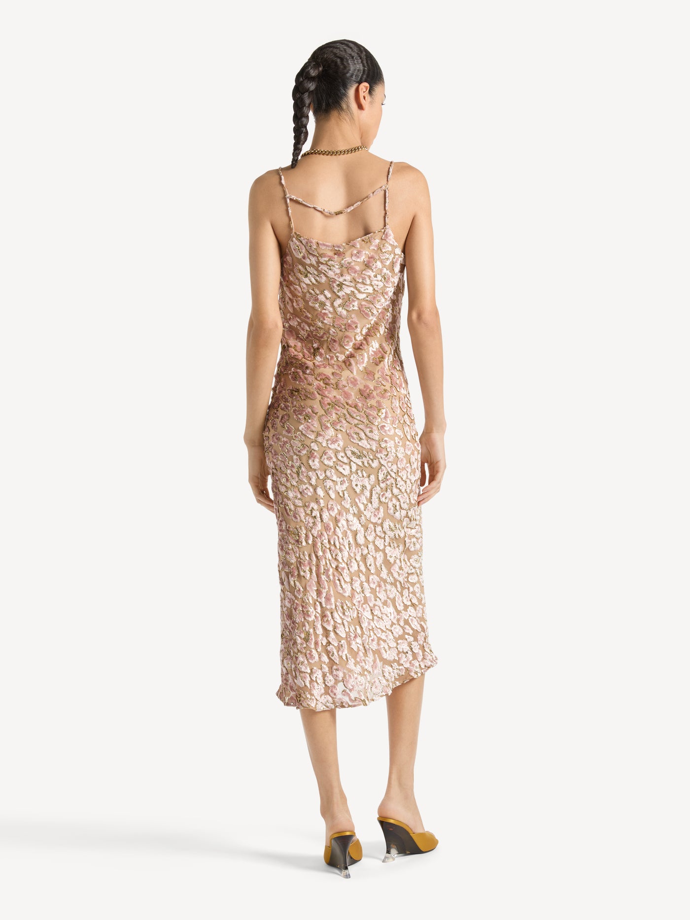 Velvet jacquard dress with spaghetti straps
