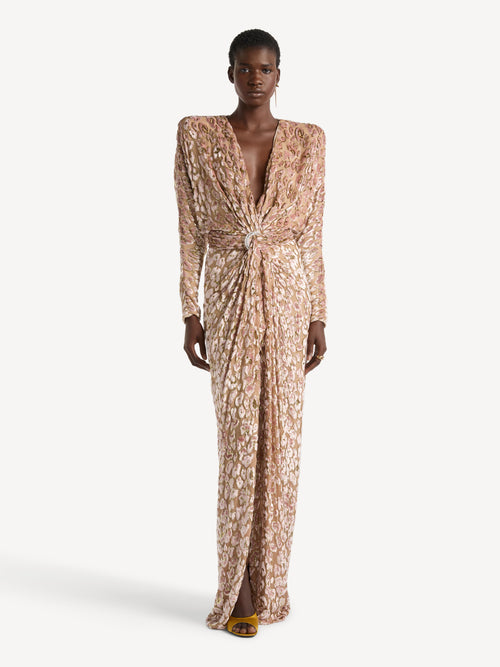 Vestido drapeado de jacquard de terciopelo