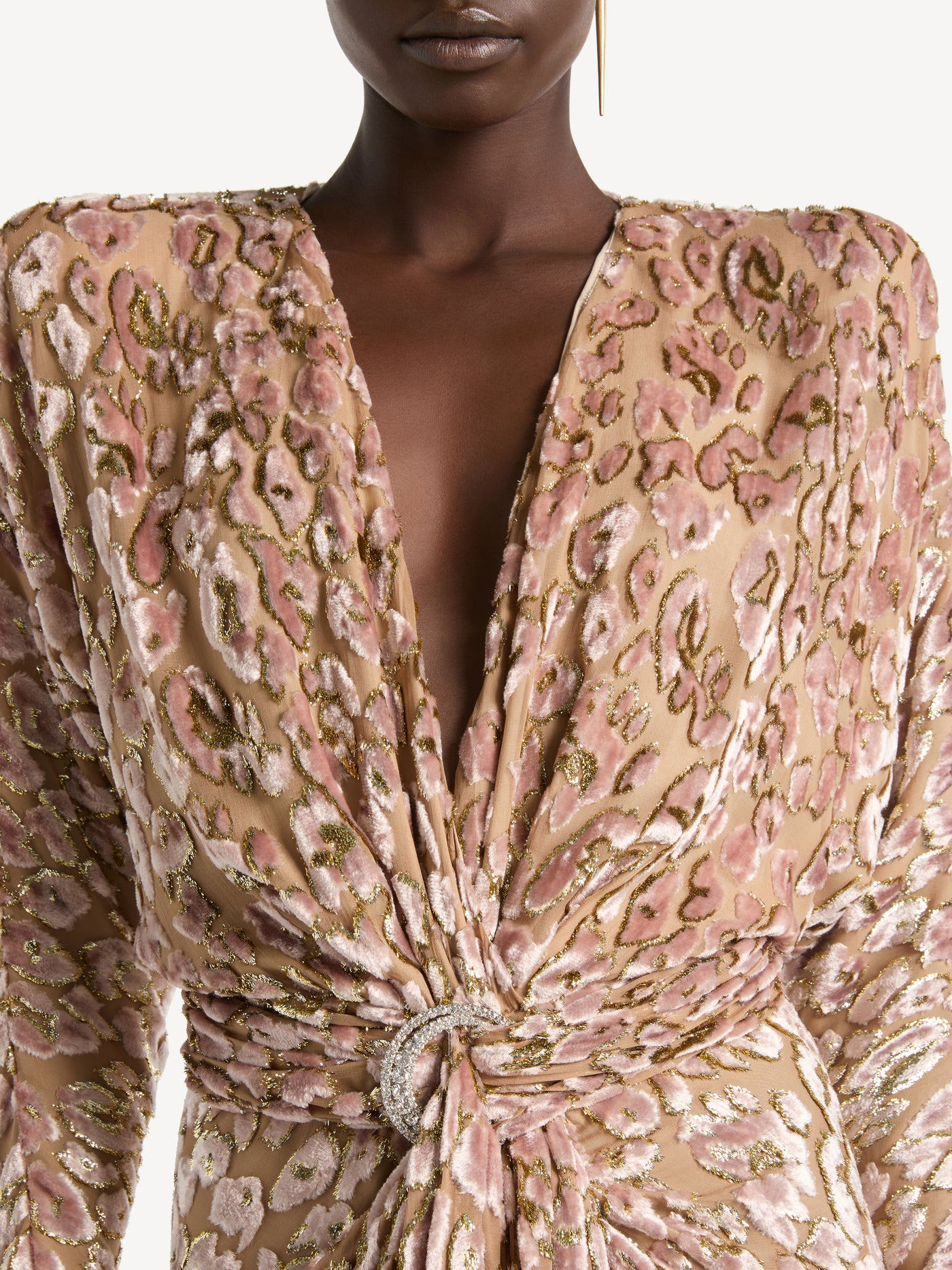 Vestido drapeado de jacquard de terciopelo