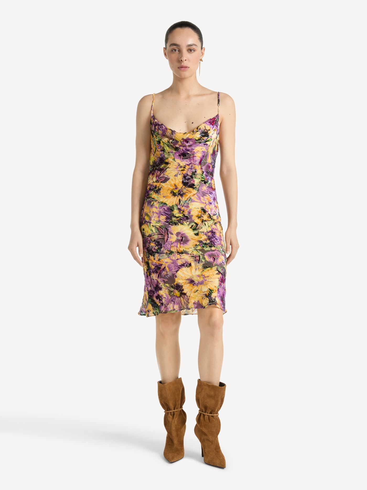 Velvet jacquard dress with spaghetti straps
