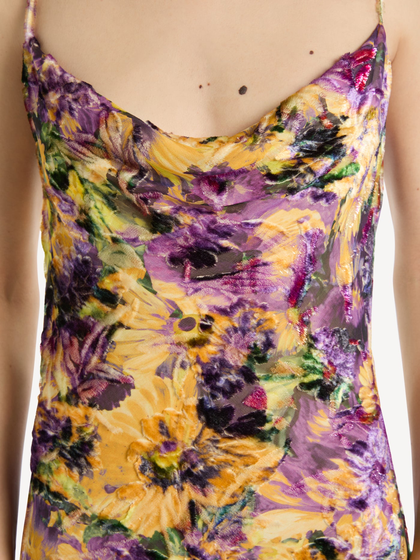 Velvet jacquard dress with spaghetti straps