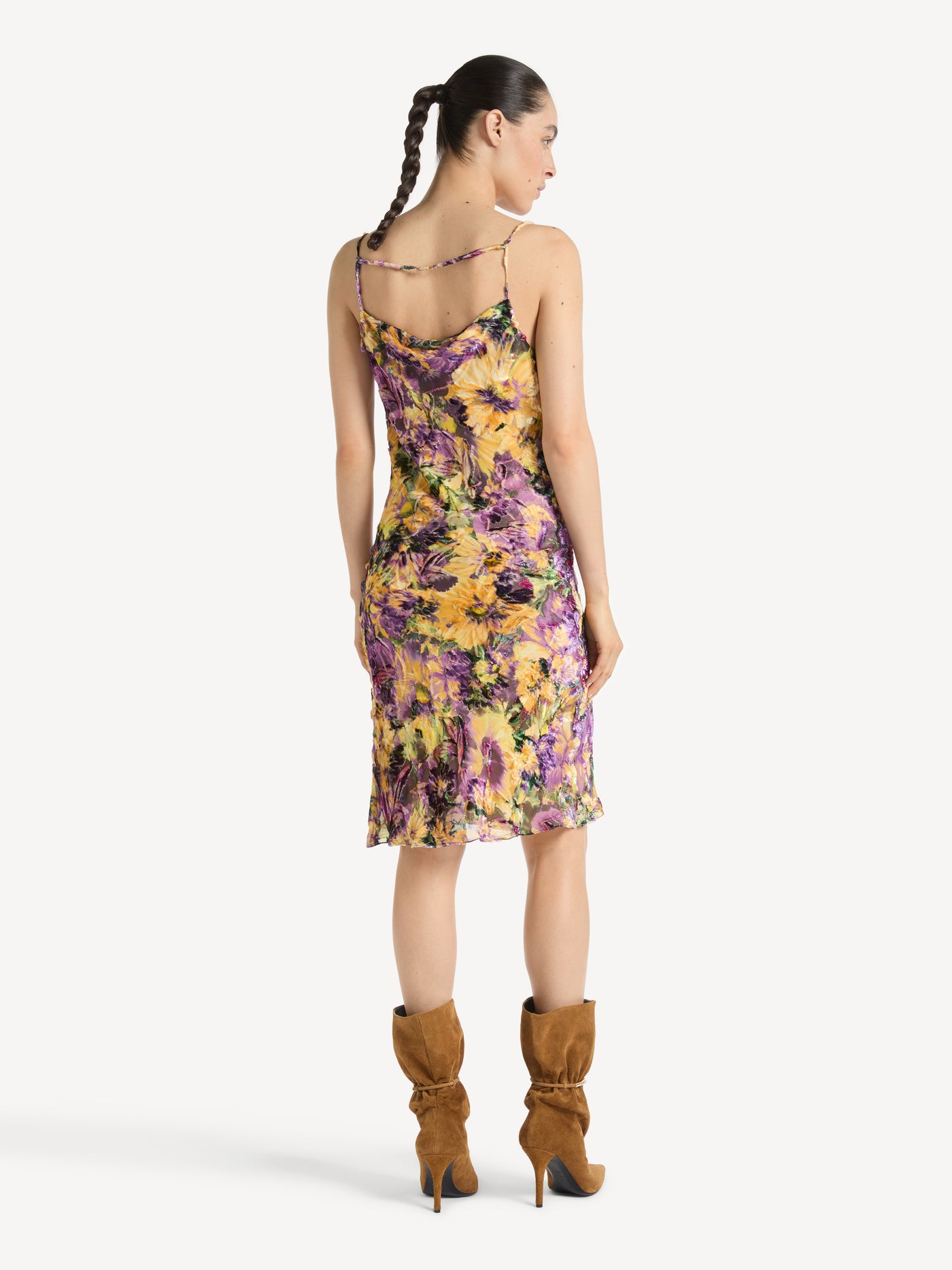 Velvet jacquard dress with spaghetti straps