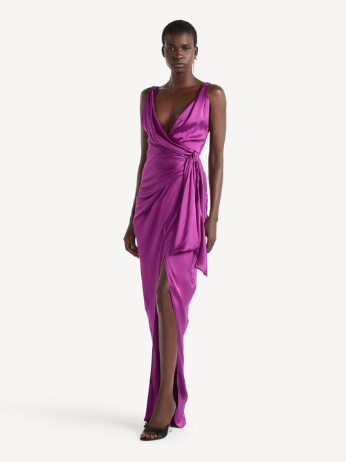 Draped silk satin dress