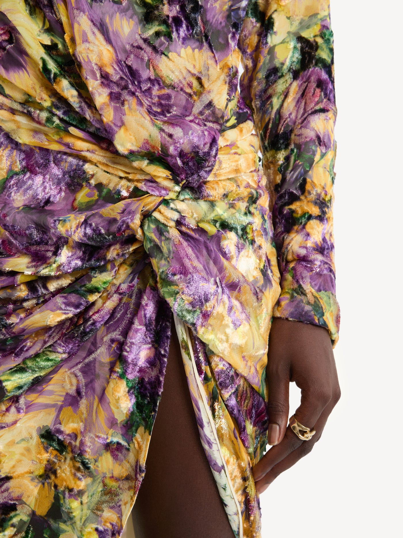 Draped velvet jacquard dress