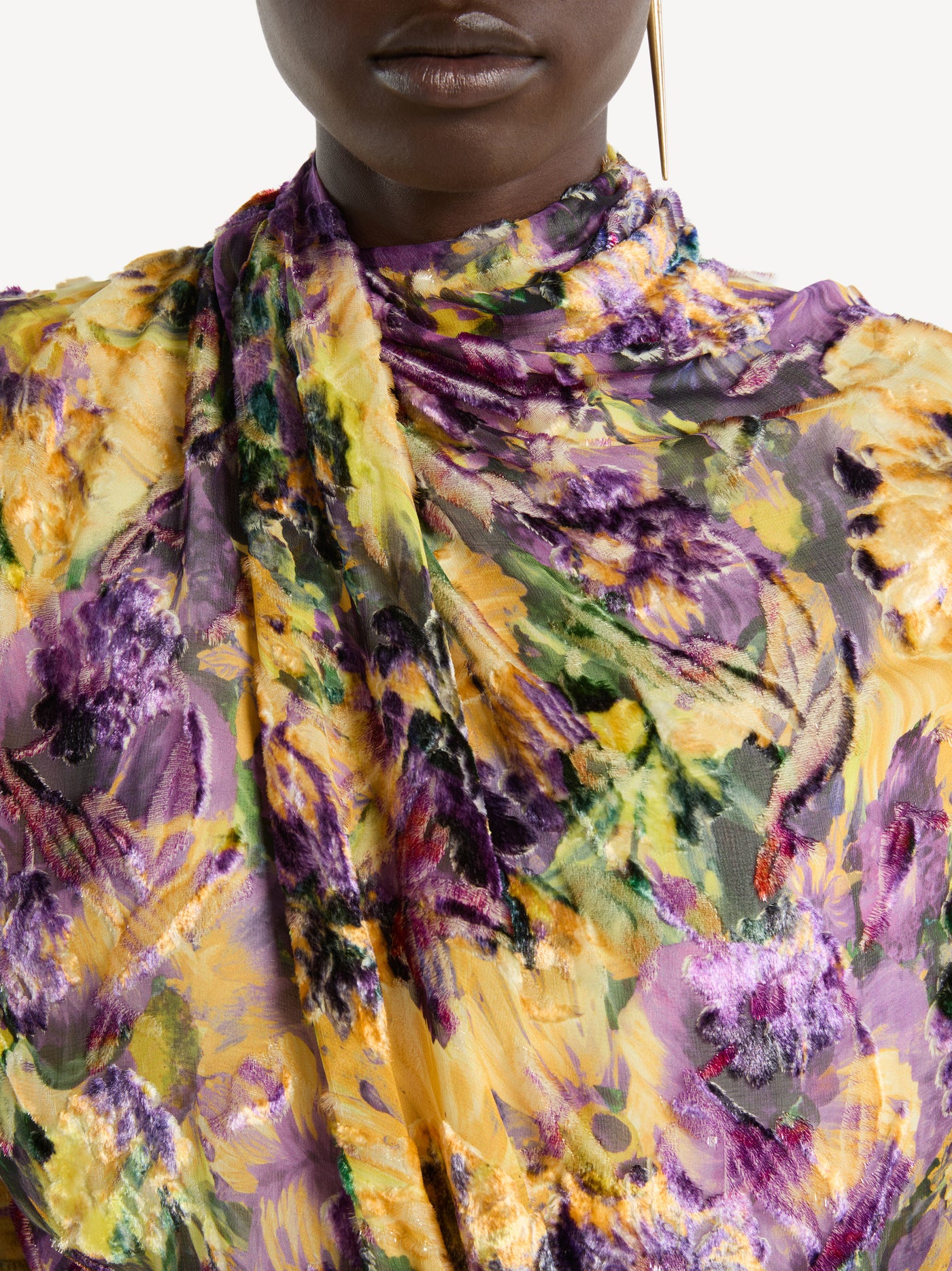 Draped velvet jacquard dress