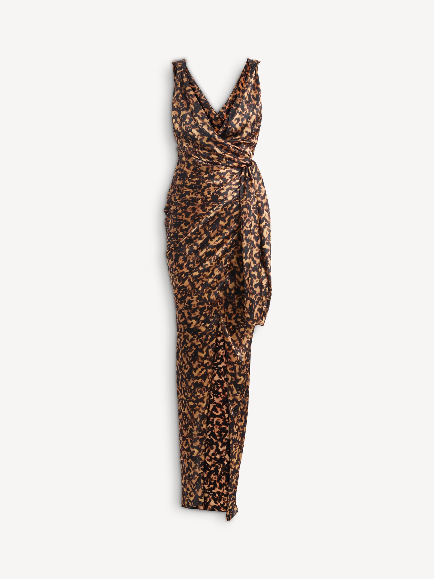 Draped silk satin dress with print