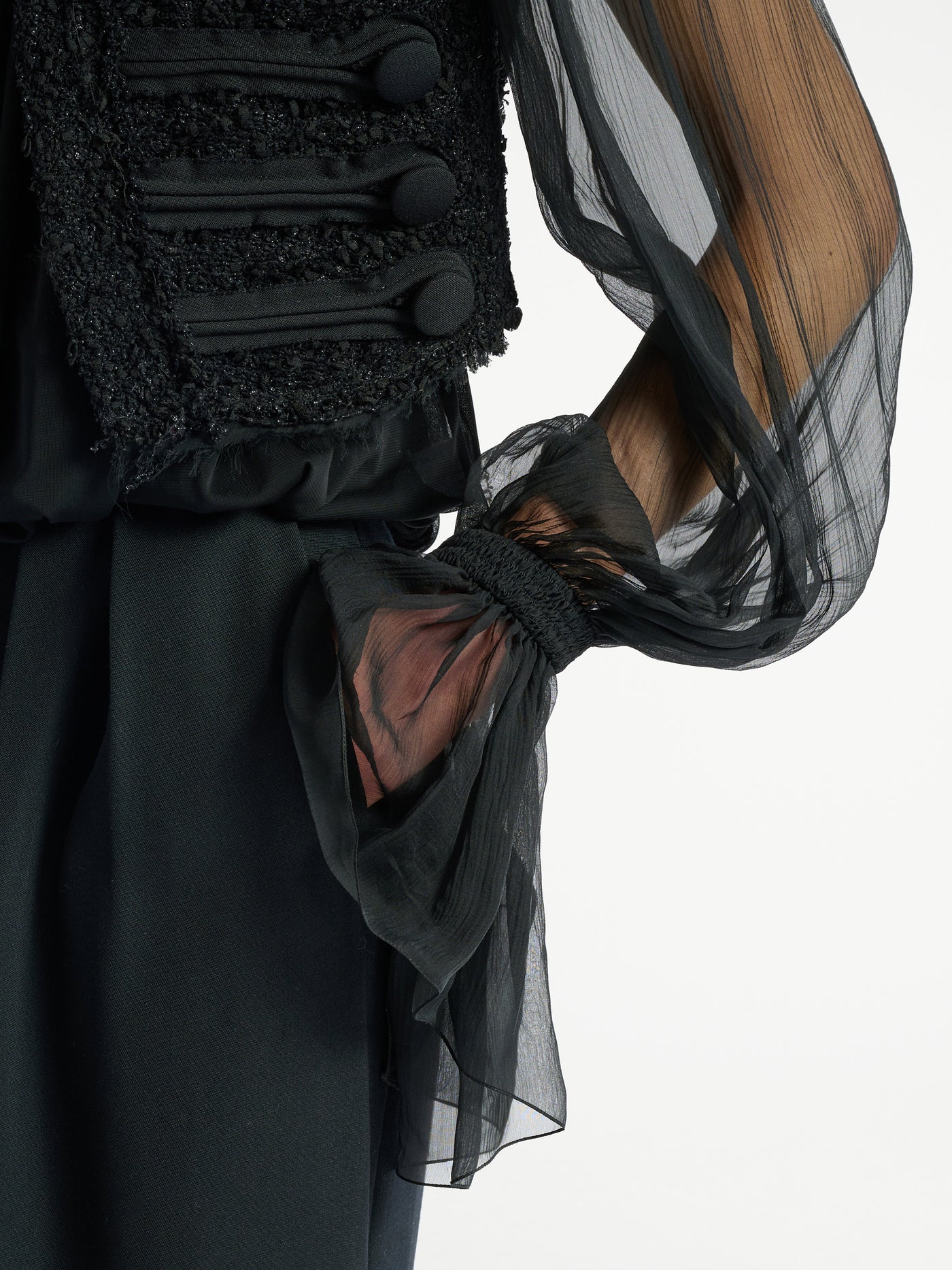 Edge-to-edge tweed and chiffon jacket