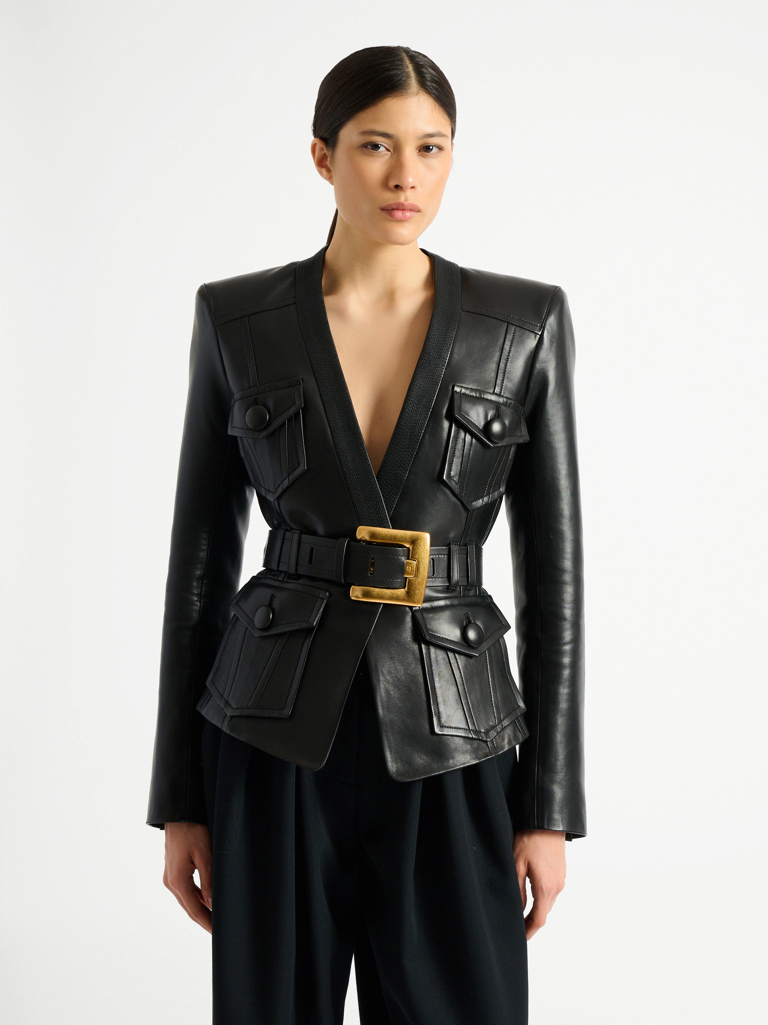 1-button belted leather jacket Black - Women I Balmain
