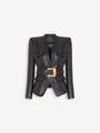 1-button belted leather jacket
