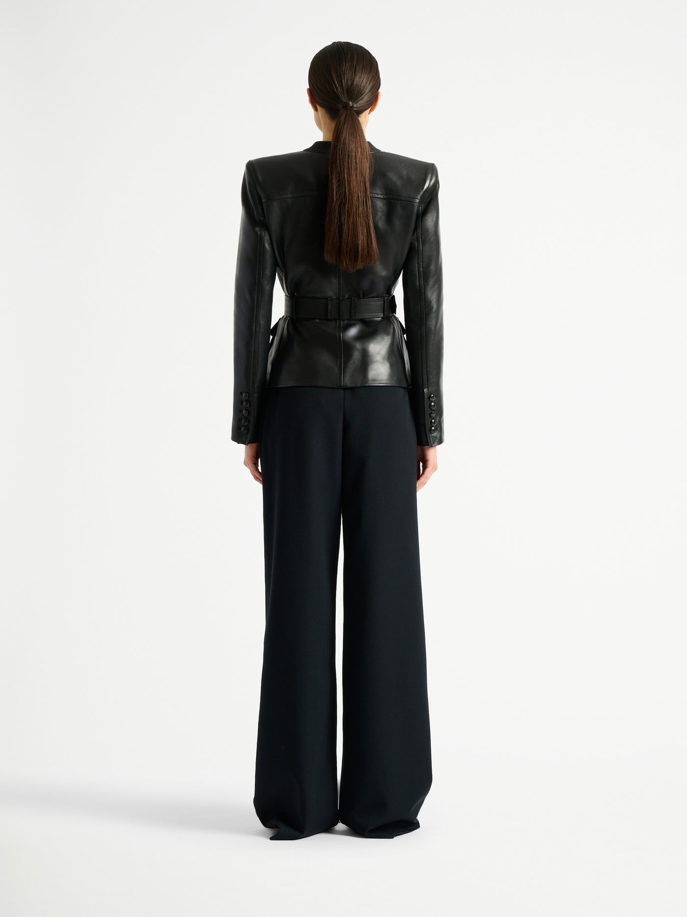 1-button belted leather jacket