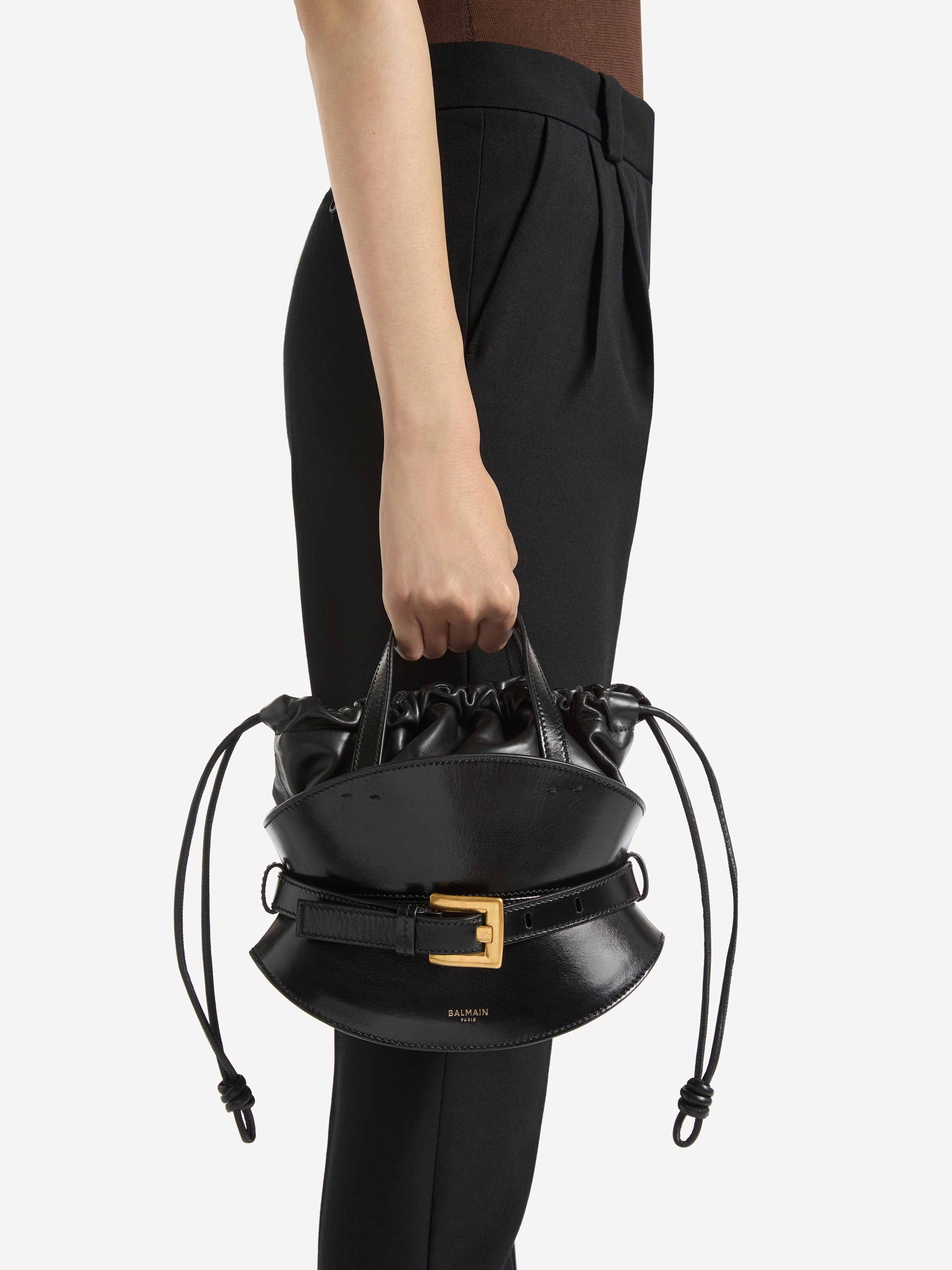 Shuffle Mini bag in calfskin leather Black - Women I Balmain