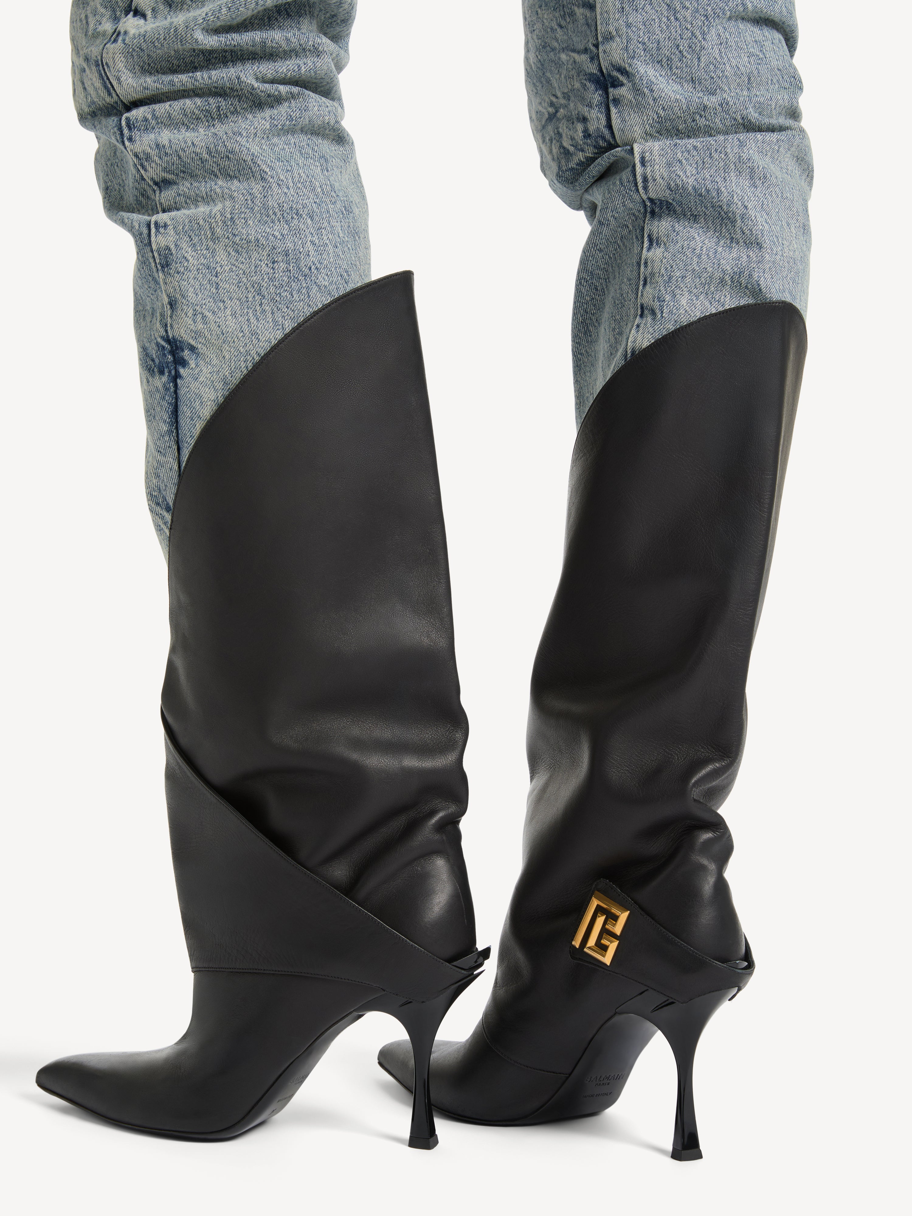 Twist heeled leather boots Black - Women I Balmain • BALMAIN USA