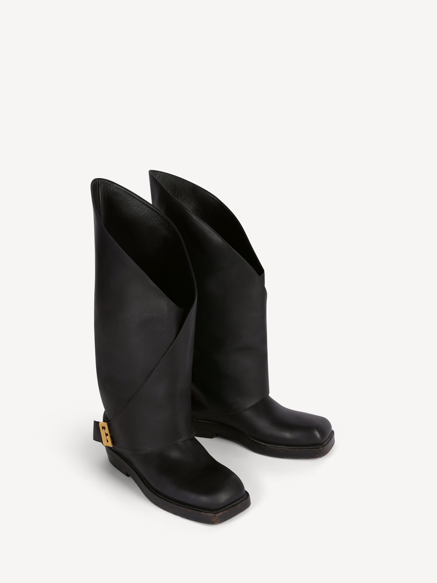 Twist flat leather boots Black