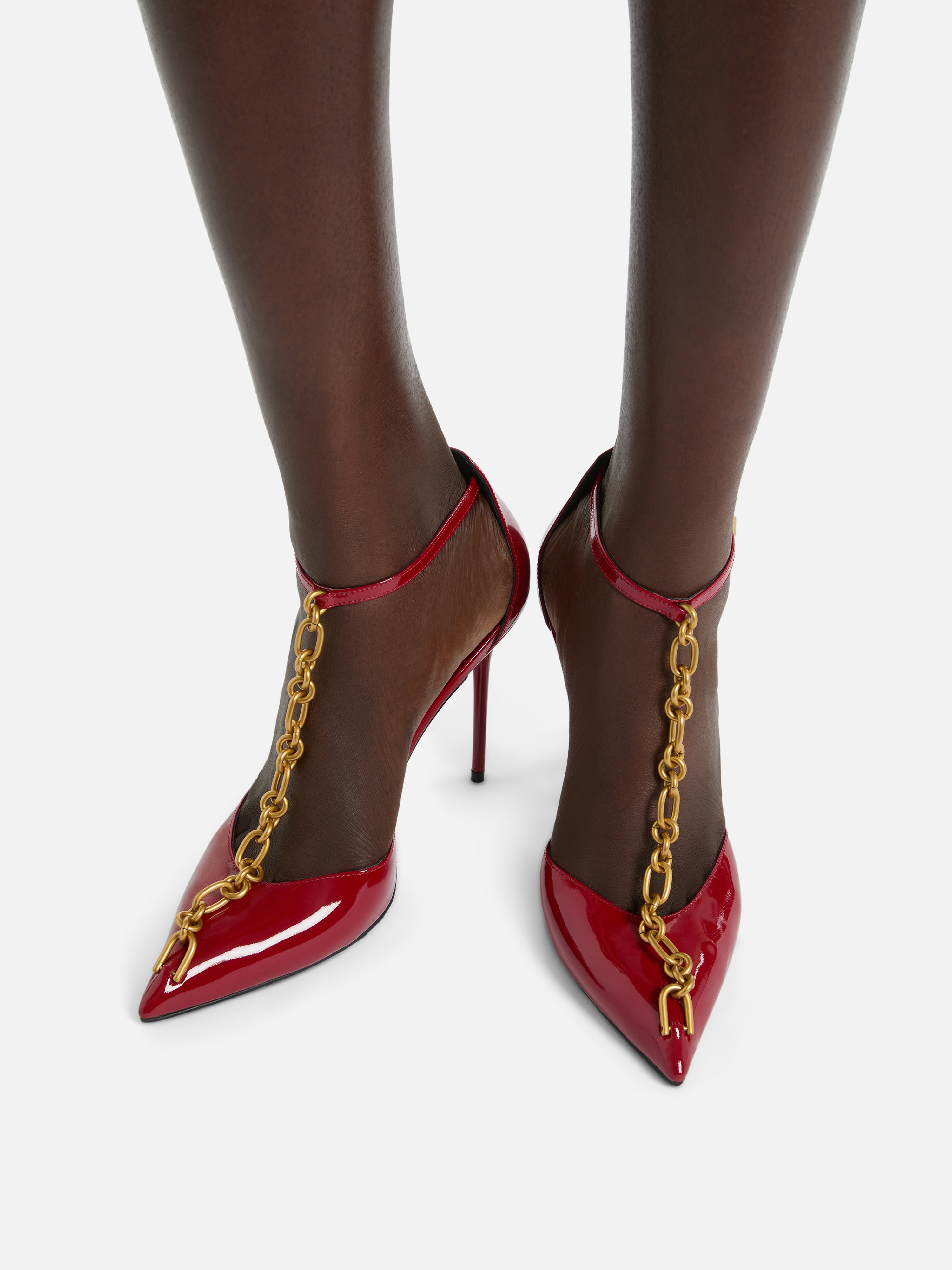 Sync chain pumps in patent leather red - Women | BALMAIN