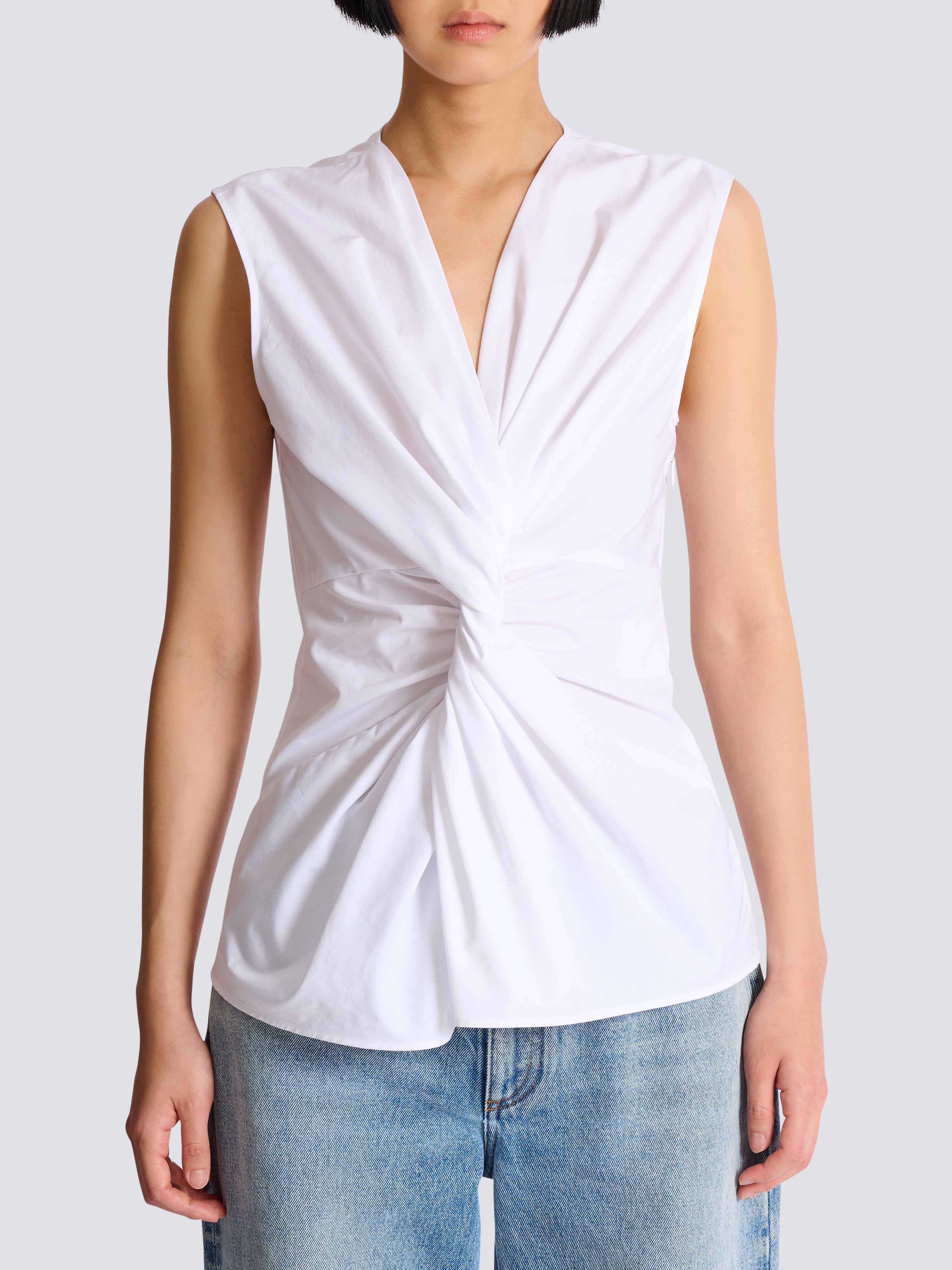 Draped sleeveless cotton poplin shirt White - Women I Balmain
