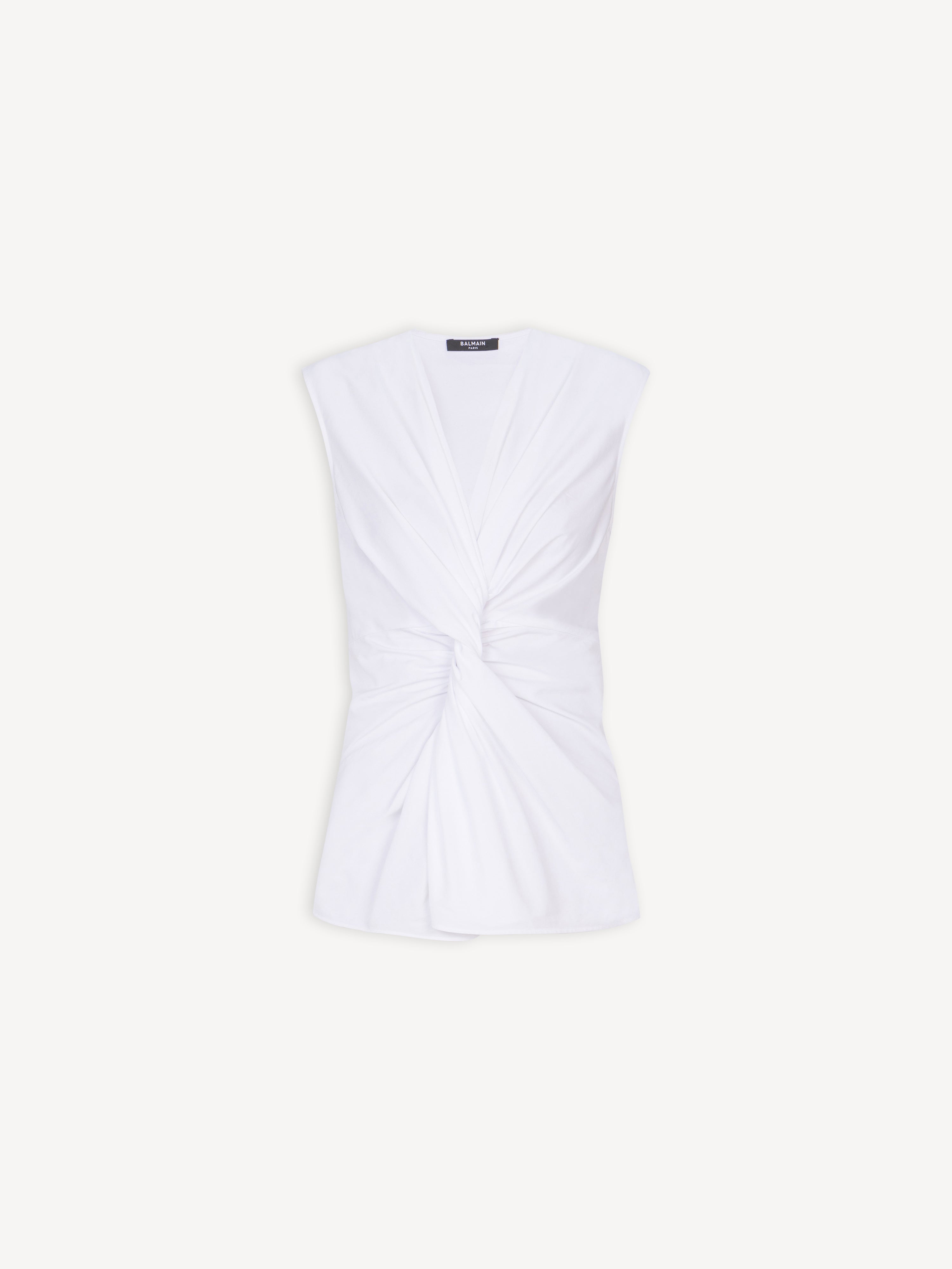 BALMAIN ノースリーブ ワンピース コットンポプリン製 ノースリーブドレープシャツ ホワイト