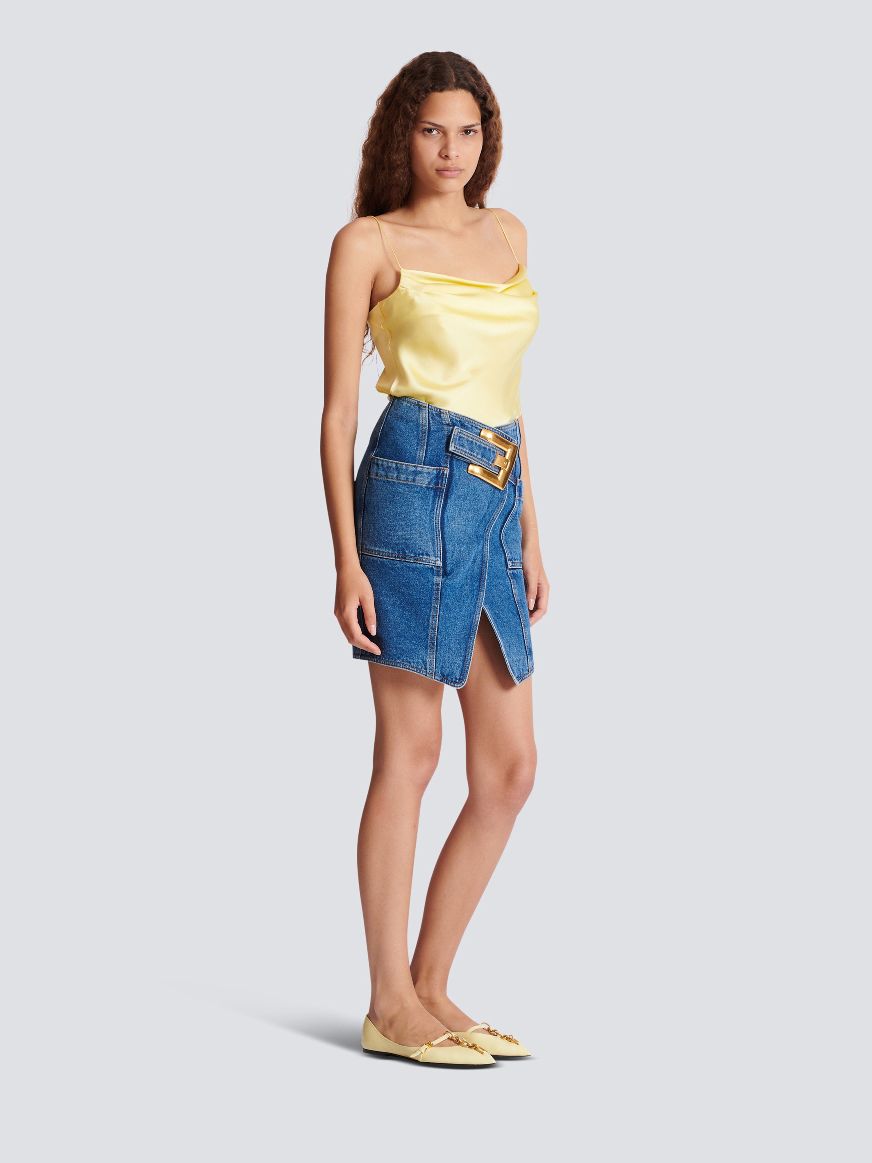 Short denim skirt with belt Blue - Women I Balmain